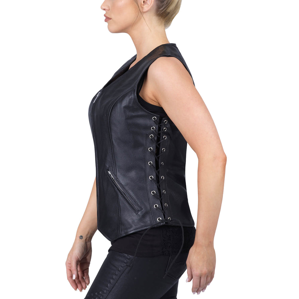 PRINDA Haughty Black Leather Motorcycle Vest for Women