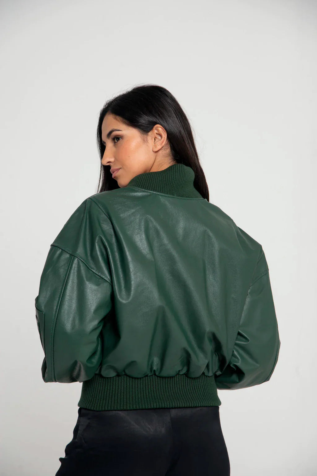 PRINDA Green Women Bomber Leather Jacket