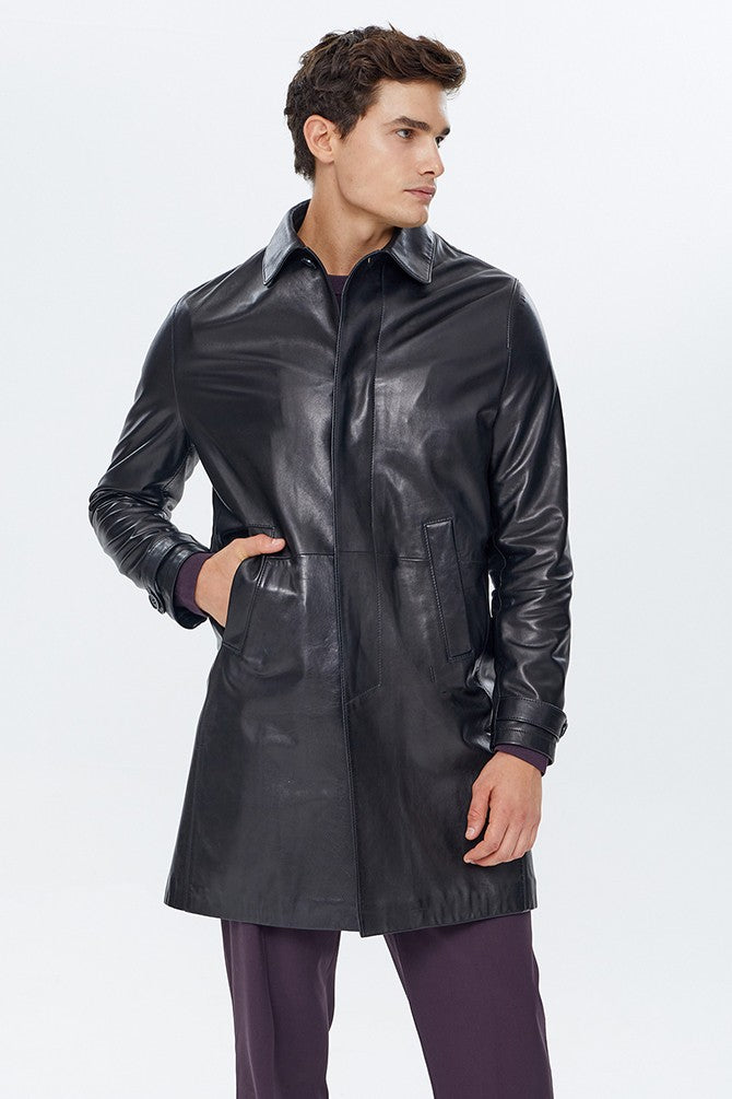 PRINDA Black Bruyne Men's Genuine Leather Coat Black