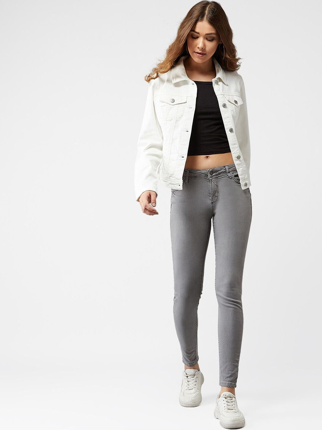Women White Solid Denim Jacket – Premium Summer Outerwear for Pakistani Style | PARINDA