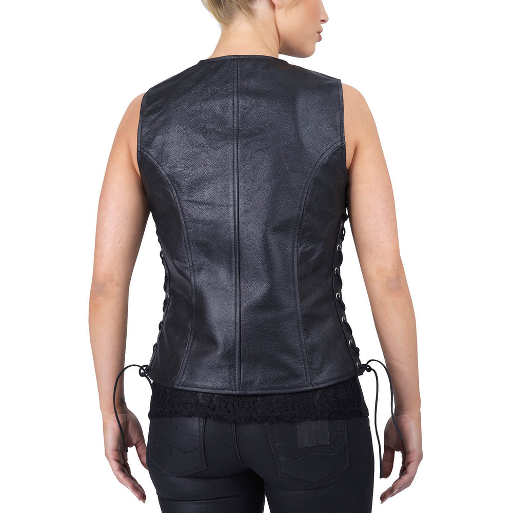 PRINDA Haughty Black Leather Motorcycle Vest for Women
