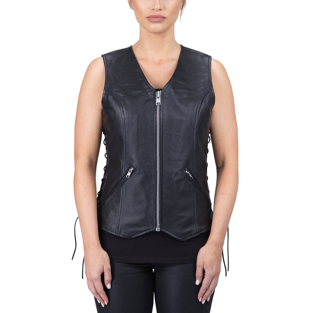 PRINDA Haughty Black Leather Motorcycle Vest for Women