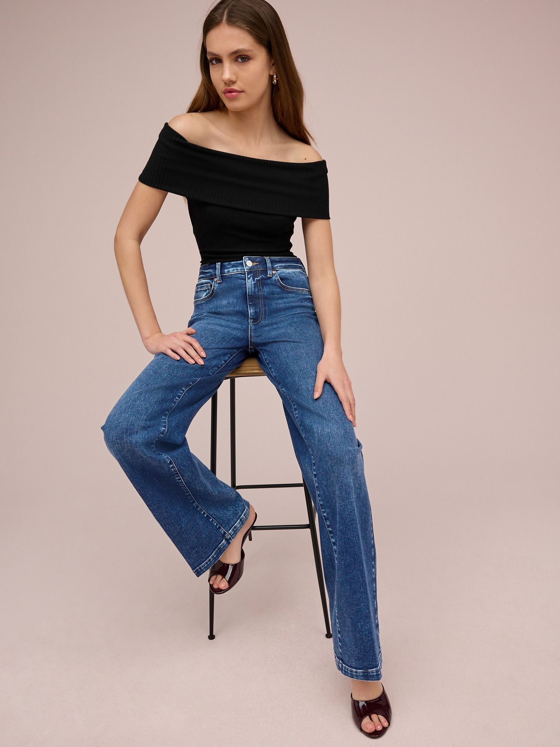 Women Dark Blue Wide Leg Jeans – Trendy High-Waist Denim for Everyday Wear in Pakistan | PRINDA