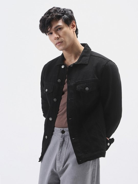 Men’s Solid Washed Denim Jacket – Full Sleeve Regular Fit Casual Jacket by PARINDA Pakistan