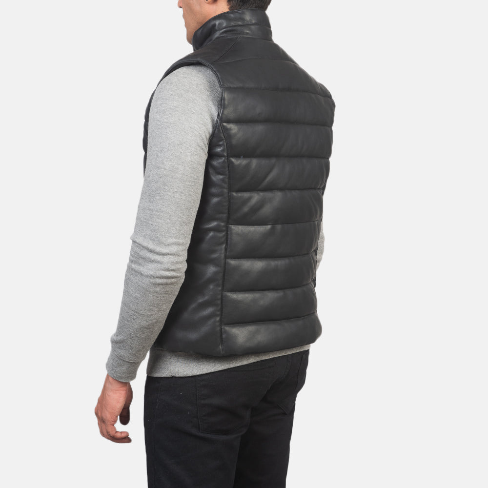PRINDA Black Genuine Leather Puffer Vest