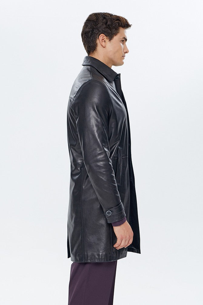 PRINDA Black Bruyne Men's Genuine Leather Coat Black