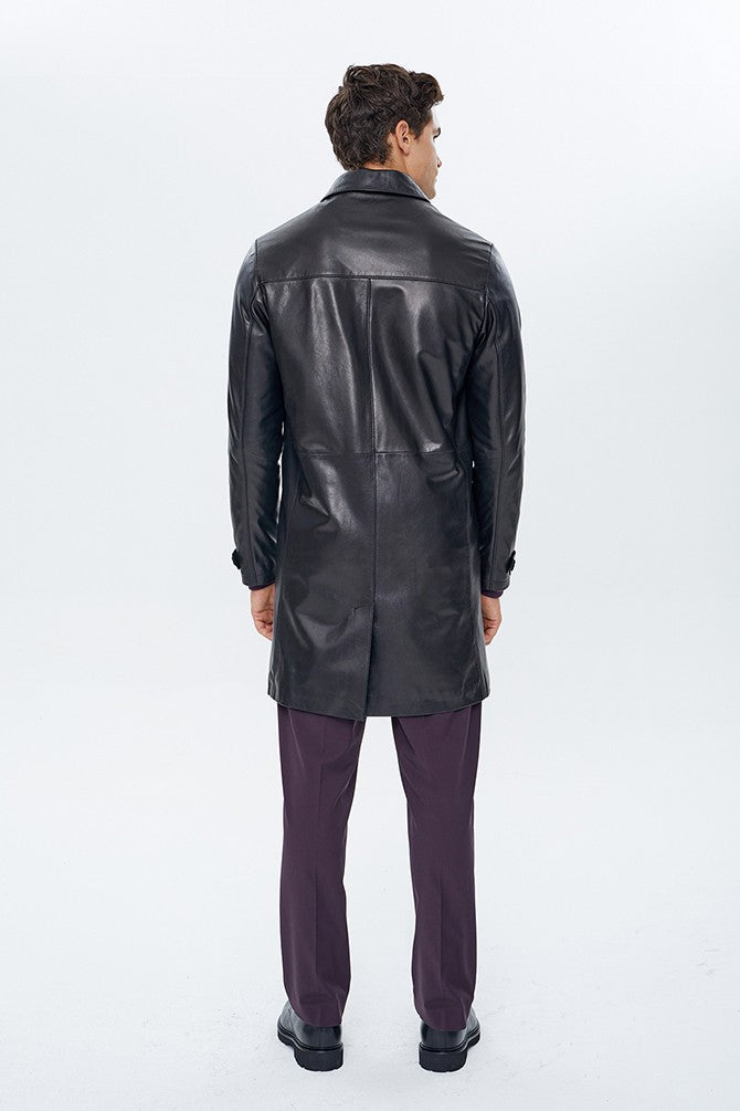 PRINDA Black Bruyne Men's Genuine Leather Coat Black