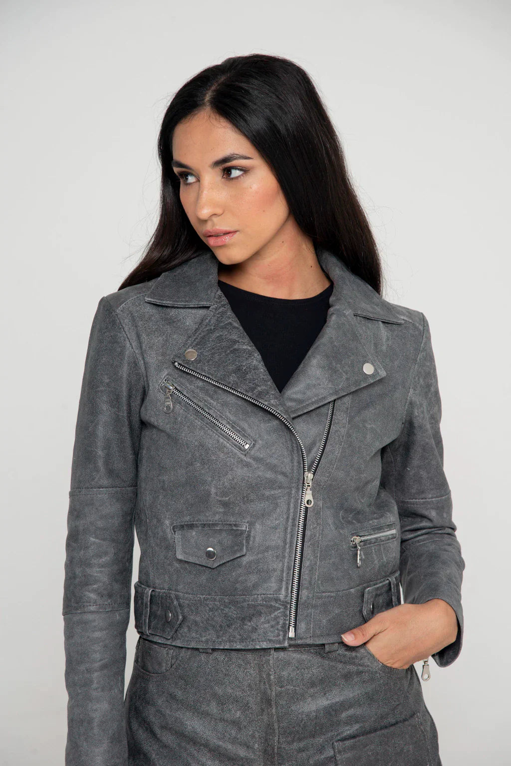 PRINDA Midnight Gray Rider Biker Jacket