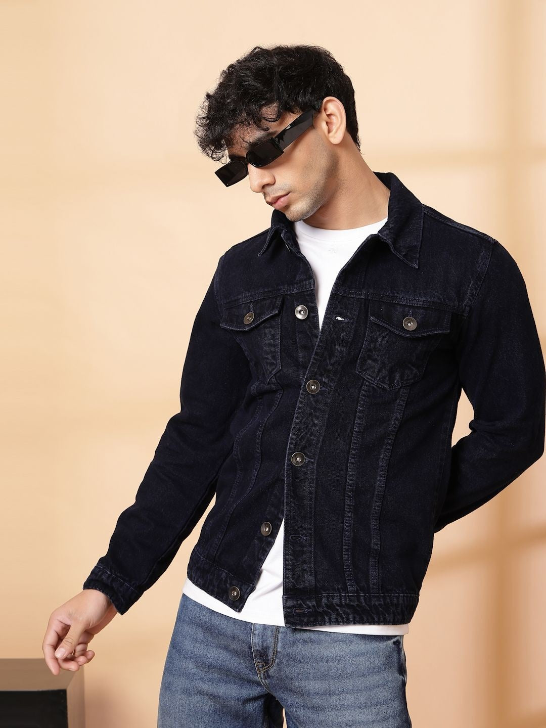 Men’s Spread Collar Solid Denim Jacket – Casual & Classic Street Style by PARINDA Pakistan