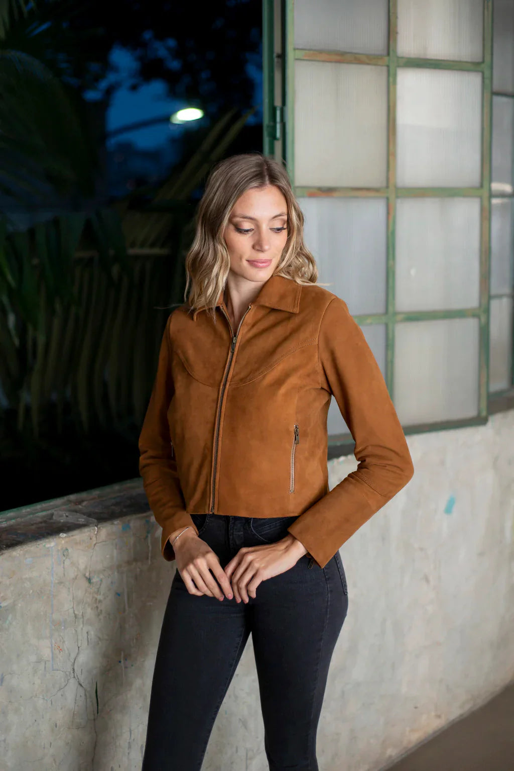 PRINDA Brown Women's Suede Leather Jacket