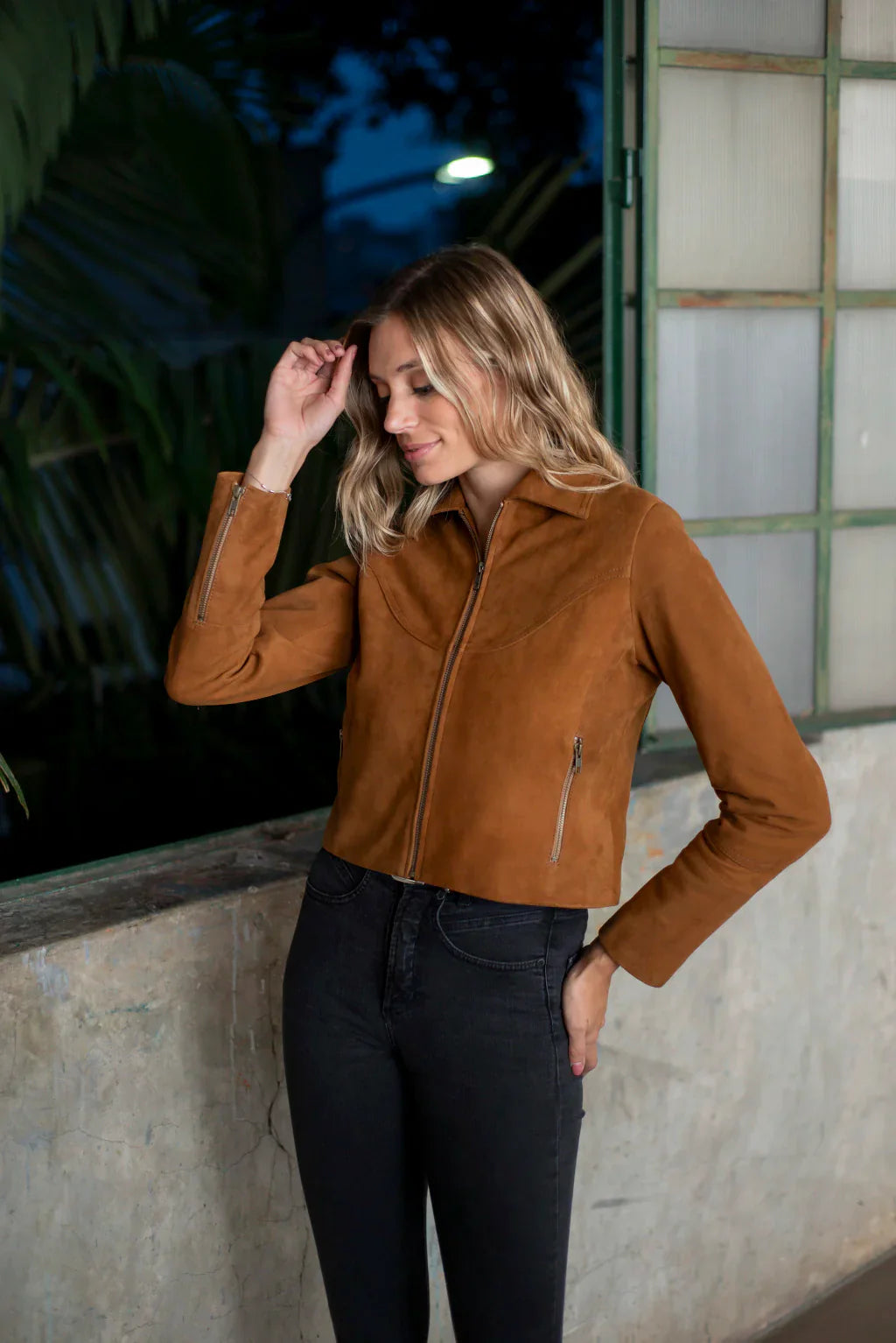 PRINDA Brown Women's Suede Leather Jacket
