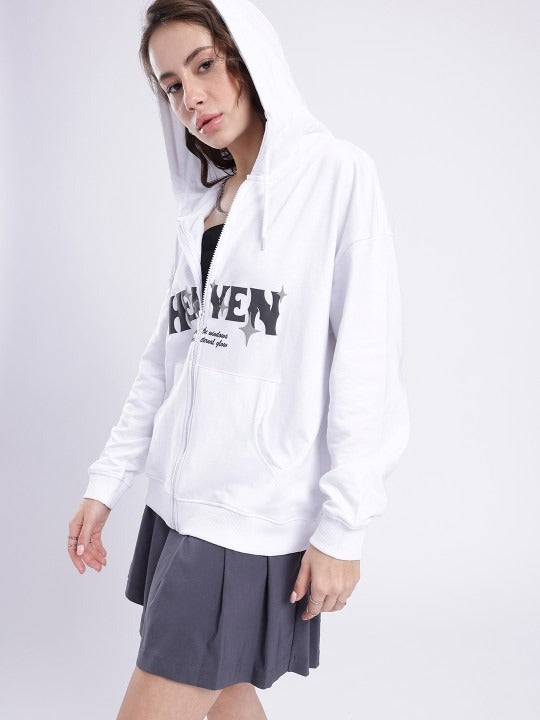 Printed Cotton Terry Hooded White Zipper – Boxy Fit Hoodie for Men & Women in Pakistan | PRINDA