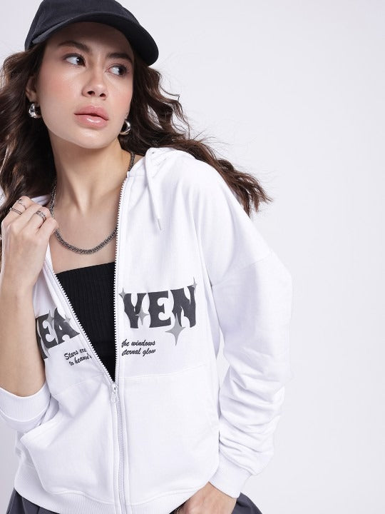 Printed Cotton Terry Hooded White Zipper – Boxy Fit Hoodie for Men & Women in Pakistan | PRINDA