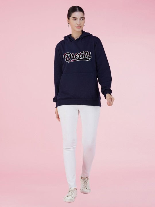 Typography Printed Hooded Oversized Navy Blue Hoodie for Women – Stylish Winter Wear by PRINDA