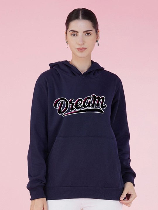 Typography Printed Hooded Oversized Navy Blue Hoodie for Women – Stylish Winter Wear by PRINDA