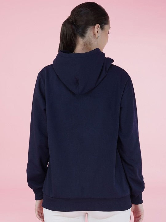 Typography Printed Hooded Oversized Navy Blue Hoodie for Women – Stylish Winter Wear by PRINDA