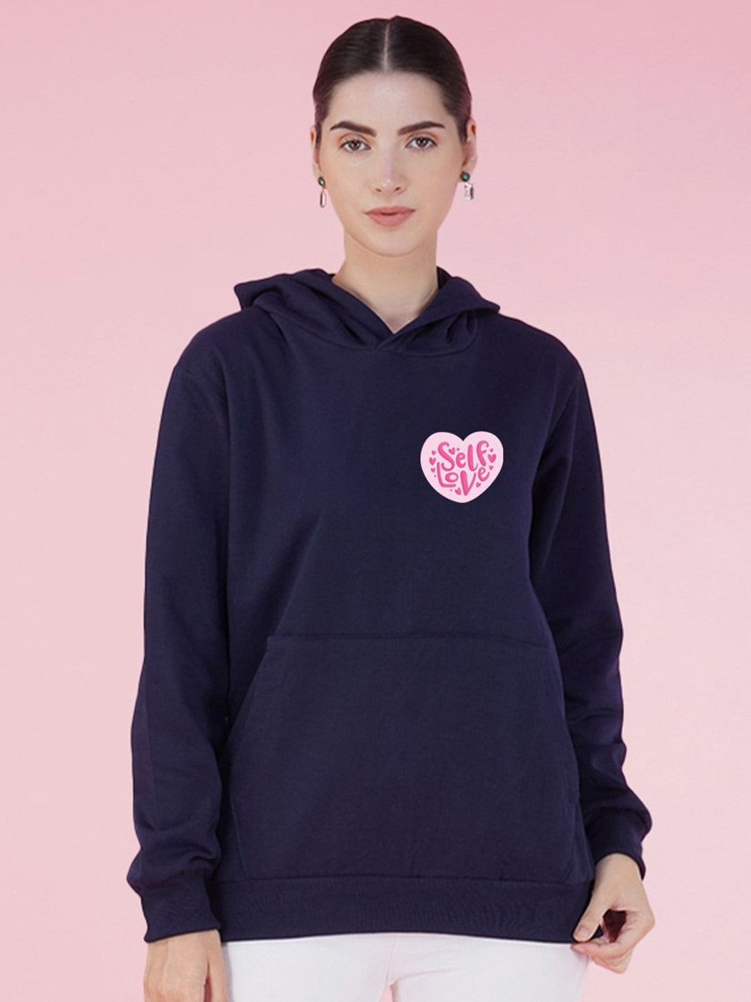 Graphic Printed Hooded Oversized Navy Blue Hoodie for Women | PRINDA