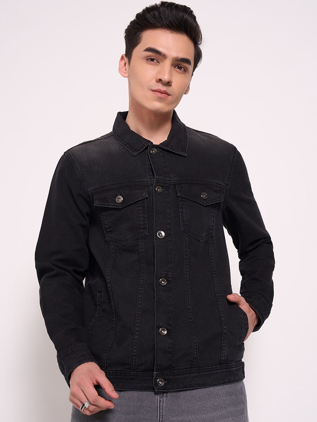Men’s Washed Patchwork Crop Denim Jacket – Urban Streetwear by PARINDA Pakistan