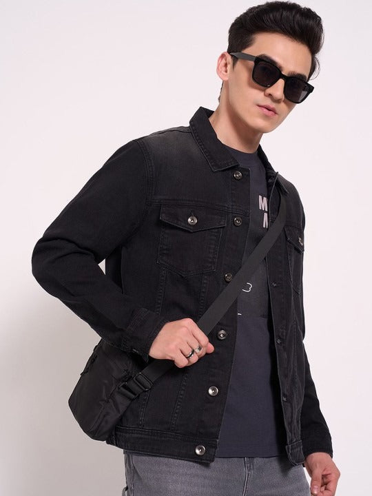 Men’s Washed Patchwork Crop Denim Jacket – Urban Streetwear by PARINDA Pakistan