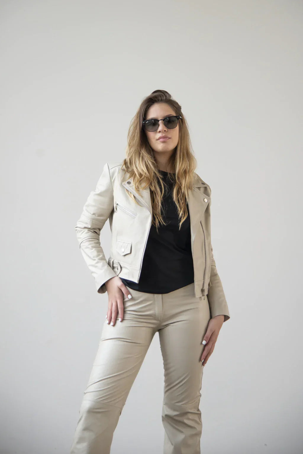 PRINDA Raven Off White Women Biker Leather Jacket