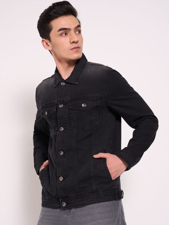 Men’s Washed Patchwork Crop Denim Jacket – Urban Streetwear by PARINDA Pakistan