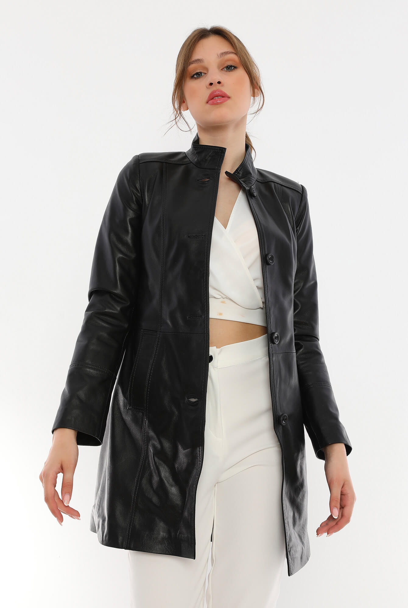 Paris Black Leather Trench Coat For Women