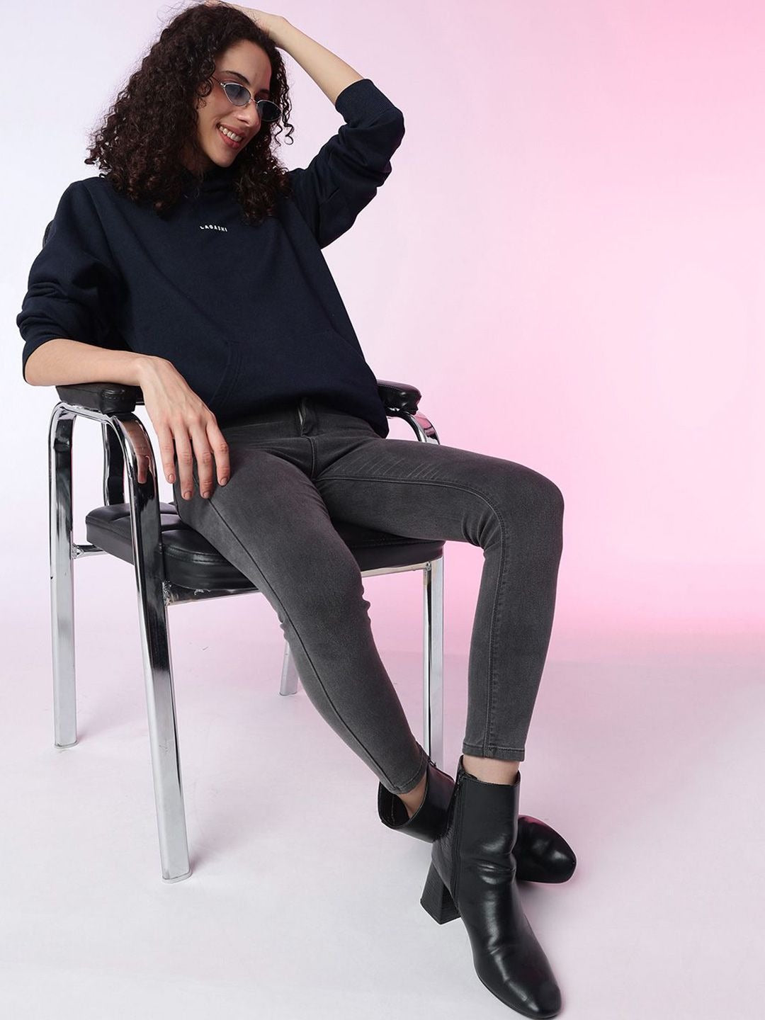 Women Solid Hooded Pullover Ribbed Navy Blue Hoodie – Stylish Winter Wear in Pakistan | PRINDA