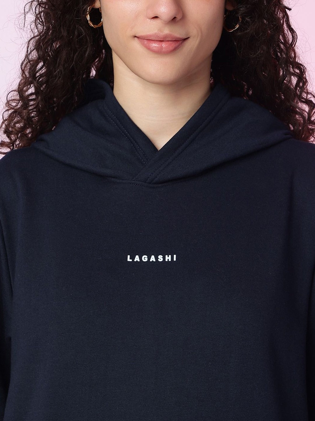 Women Solid Hooded Pullover Ribbed Navy Blue Hoodie – Stylish Winter Wear in Pakistan | PRINDA