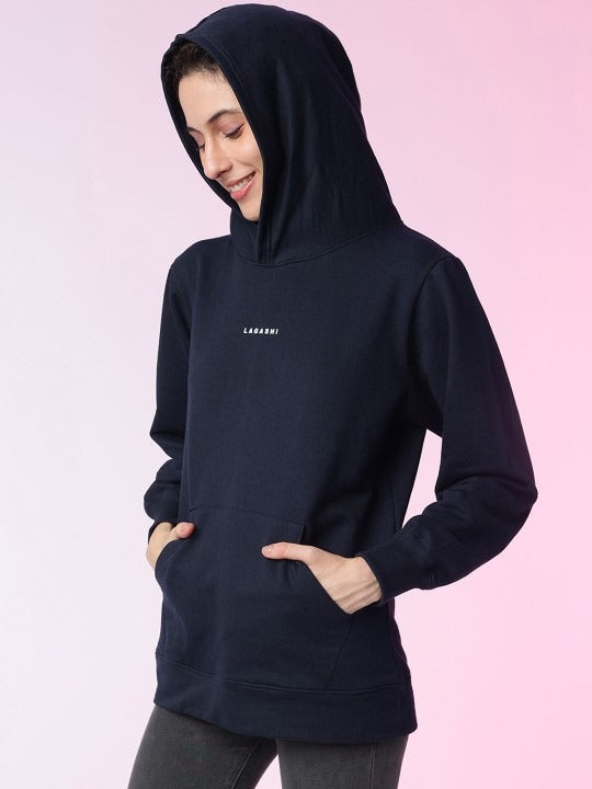Women Solid Hooded Pullover Ribbed Navy Blue Hoodie – Stylish Winter Wear in Pakistan | PRINDA