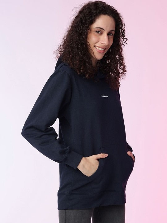 Women Solid Hooded Pullover Ribbed Navy Blue Hoodie – Stylish Winter Wear in Pakistan | PRINDA