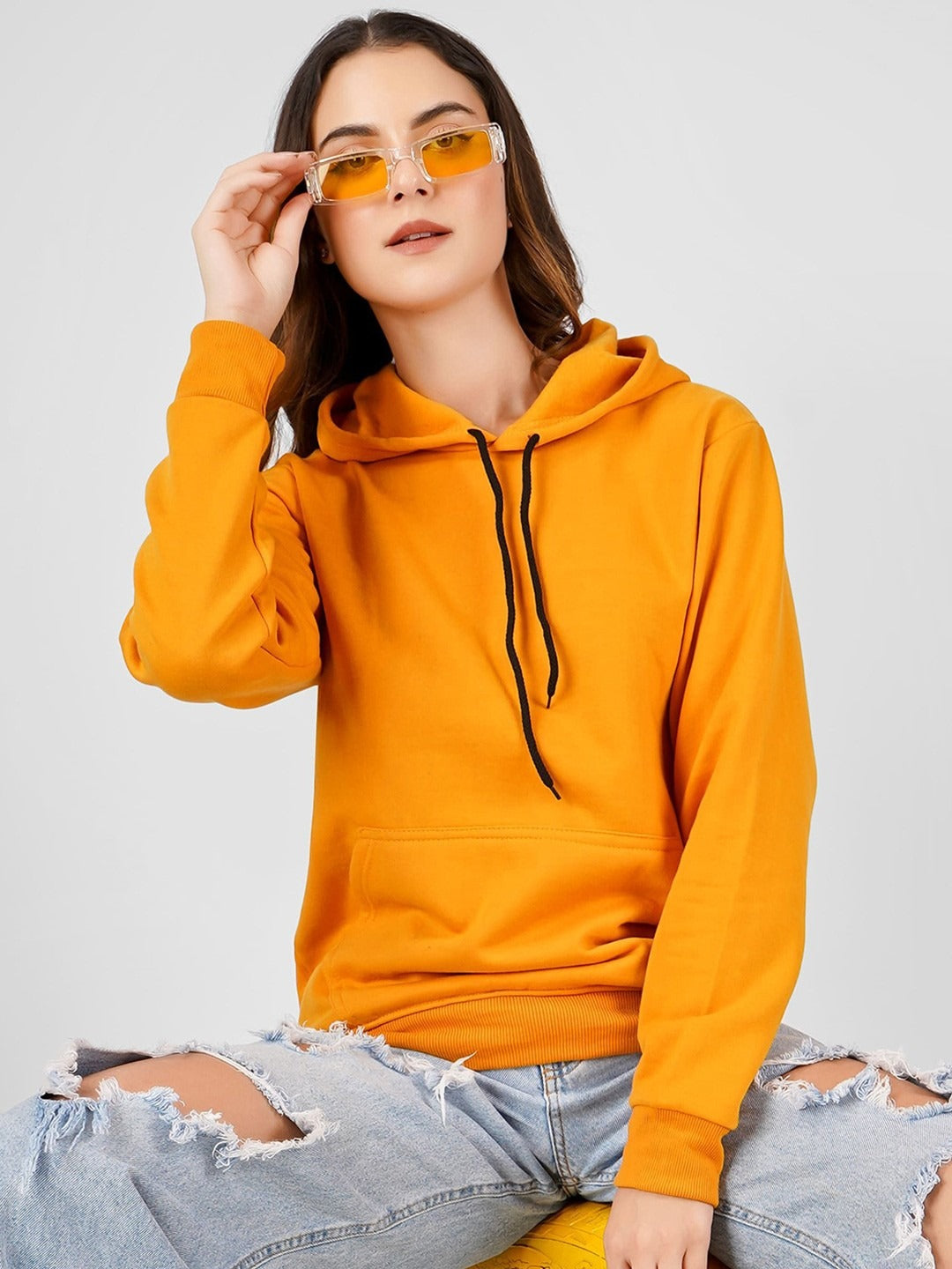 Women Hooded Cotton Yellow Hoodie – Casual Pullover for Pakistan | PRINDA