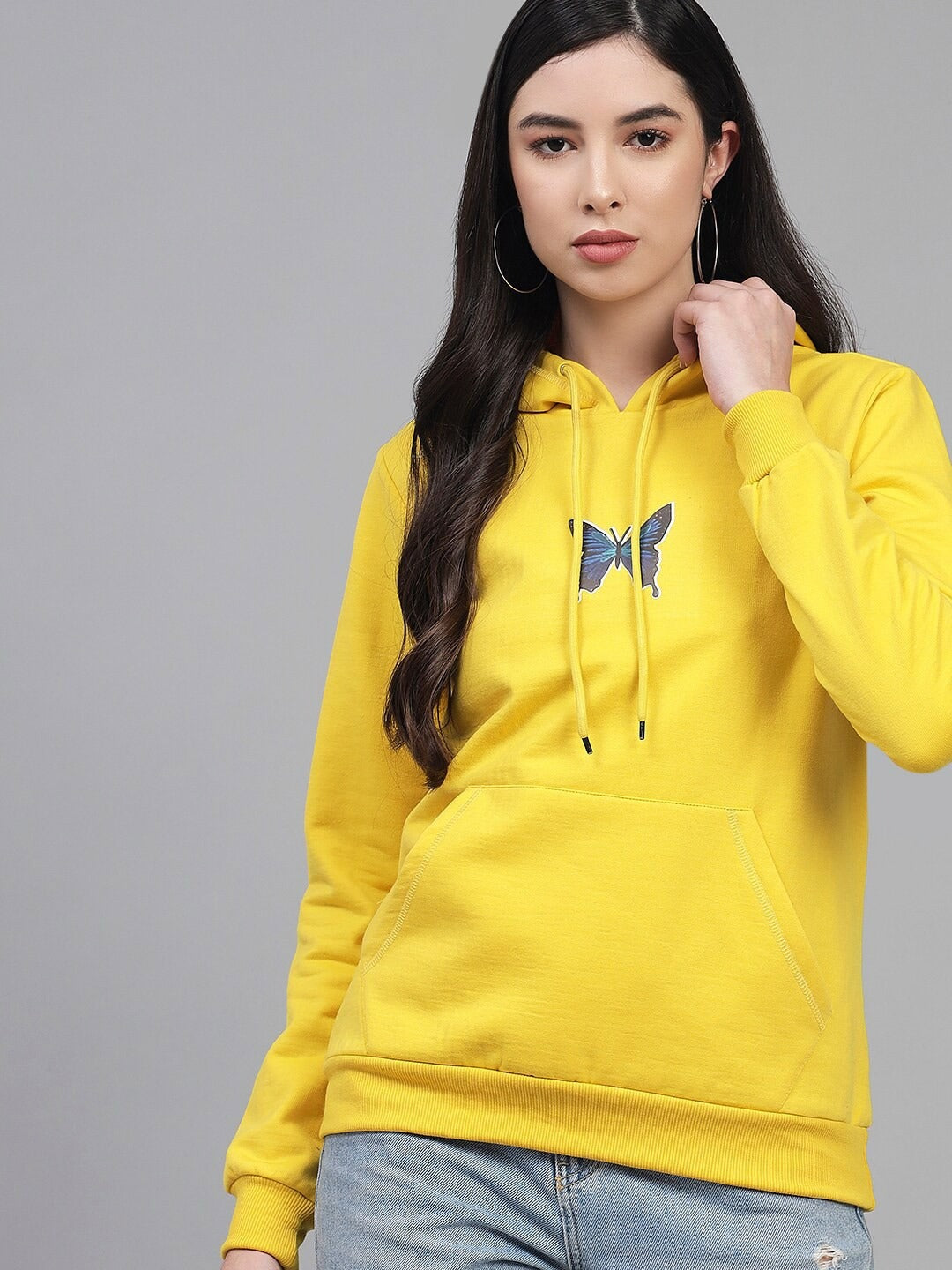 Women Yellow Hooded Hoodie – Casual Cotton Pullover for Pakistan | PRINDA