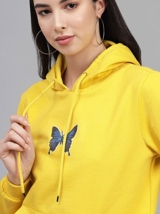 Women Yellow Hooded Hoodie – Casual Cotton Pullover for Pakistan | PRINDA