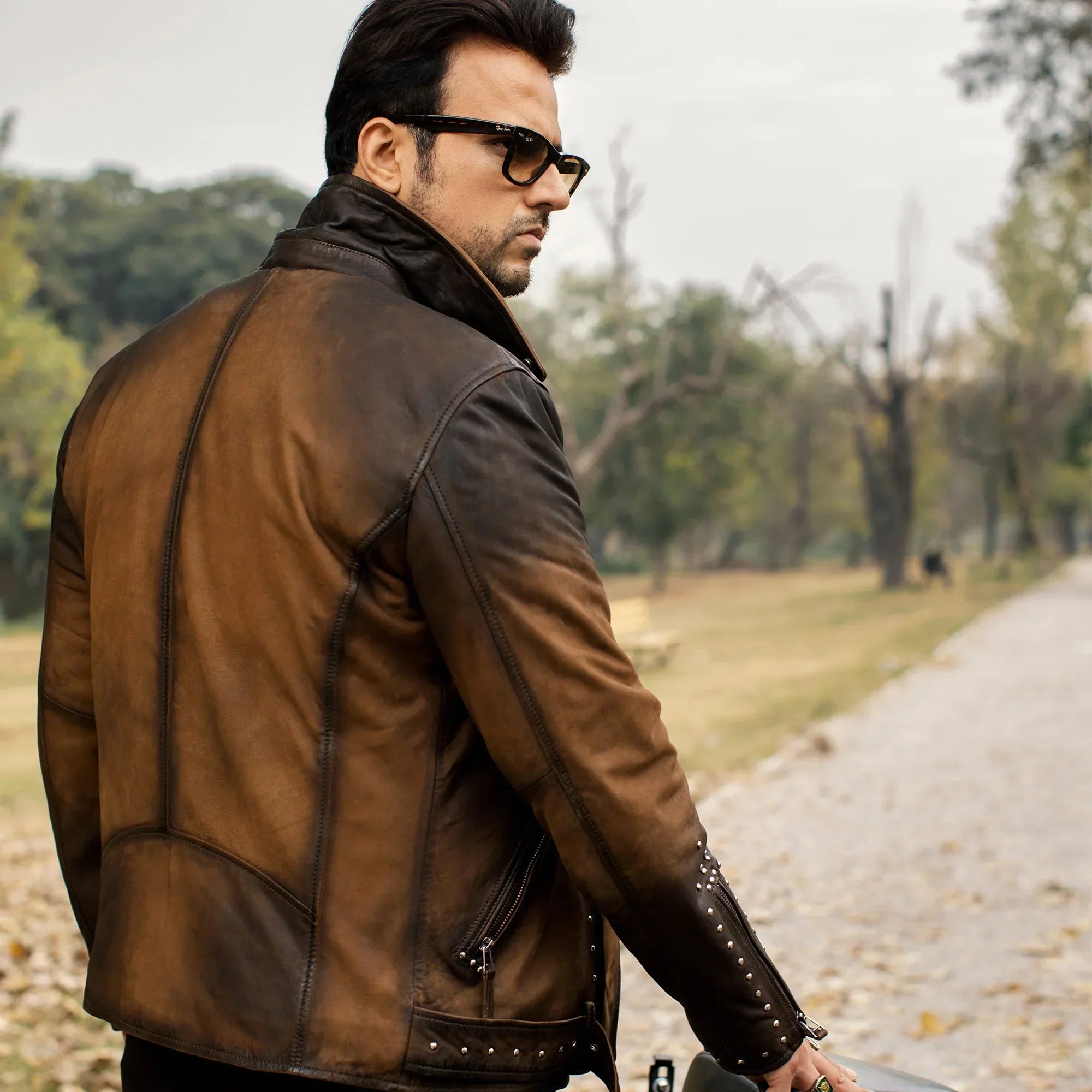 PRINDA Vintage Studded Leather Jacket