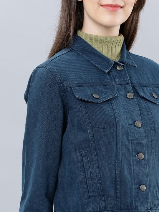 Women Blue Solid Denim Jacket – Timeless, Breathable & Versatile for Pakistan | PARINDA