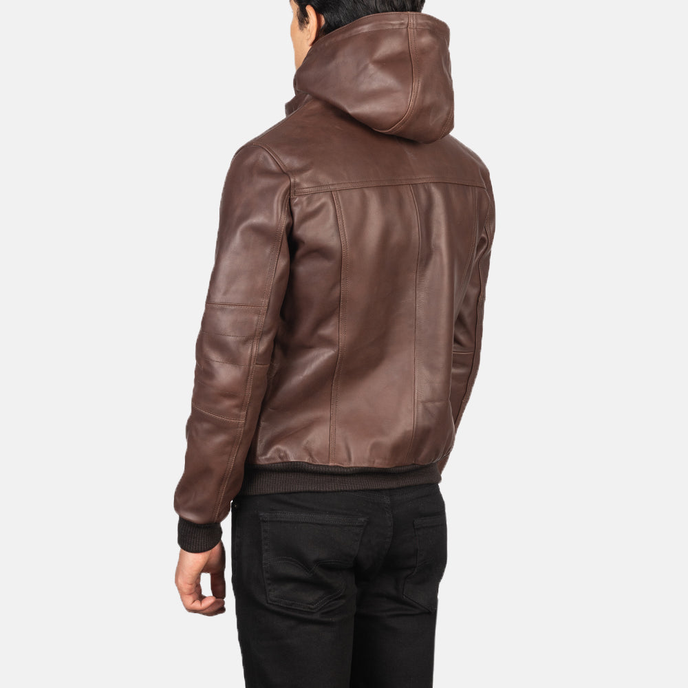 PRINDA Classic Brown Hood Leather Bomber Jacket
