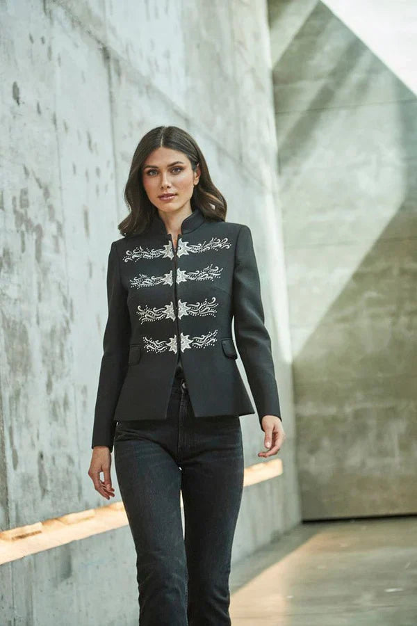 PRINDA Silver Embroidered Black Blazer