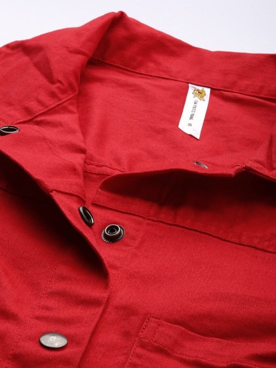 Women Red Solid Denim Jacket by PARINDA – Bold Street Style for Pakistani Fashion