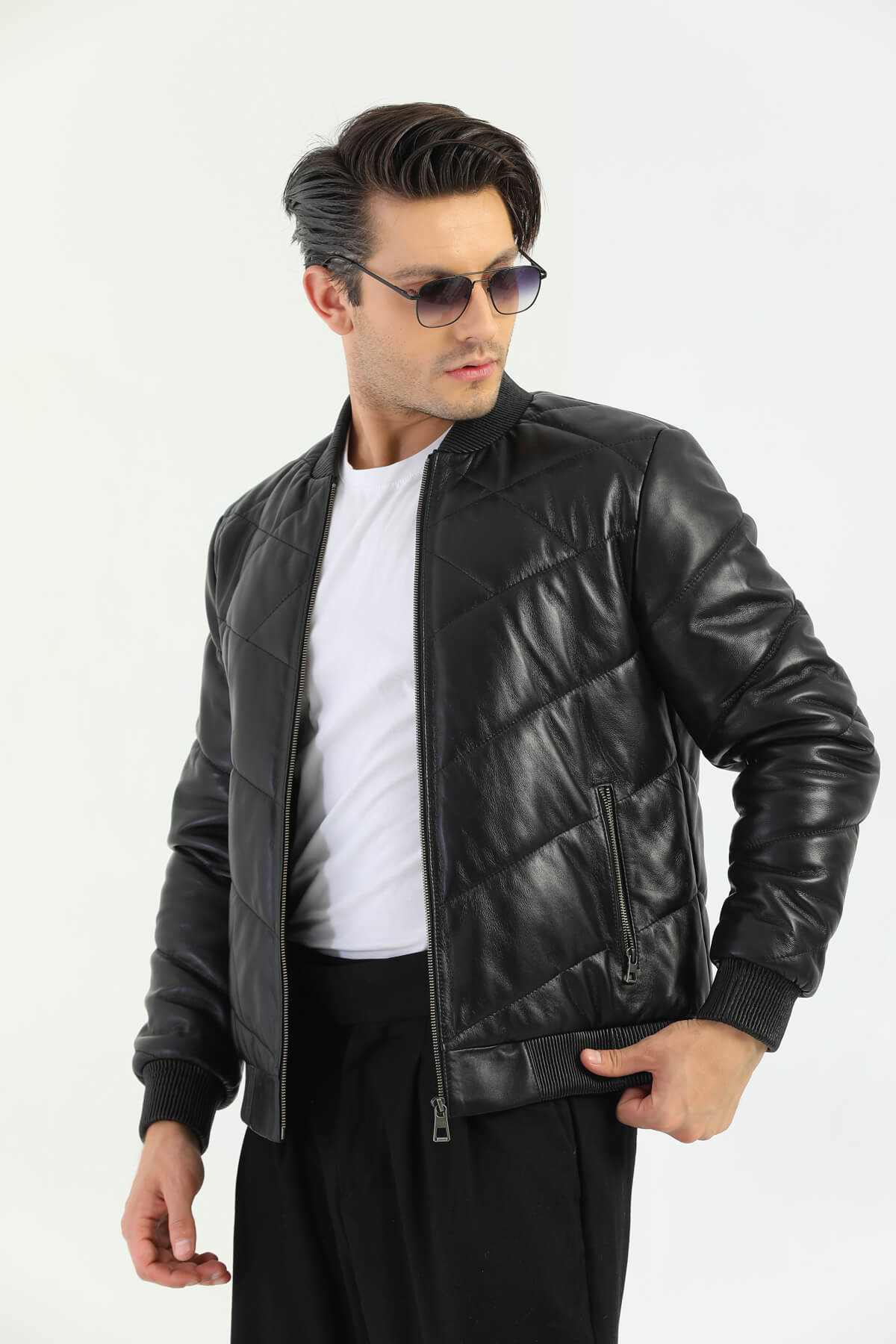 PRINDA Taranto Black Leather Bomber Jacket