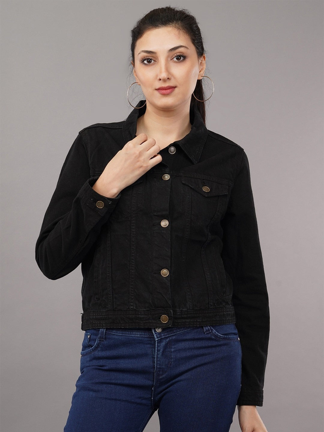 Black Long Sleeves Denim Jacket – Sleek, Versatile Outerwear for Pakistan | PARINDA
