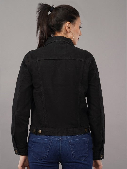 Black Long Sleeves Denim Jacket – Sleek, Versatile Outerwear for Pakistan | PARINDA