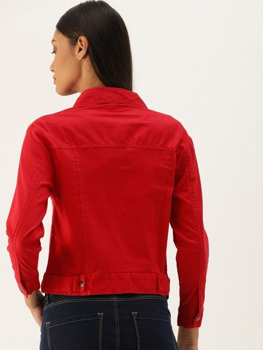 Women Red Solid Denim Jacket by PARINDA – Bold Street Style for Pakistani Fashion