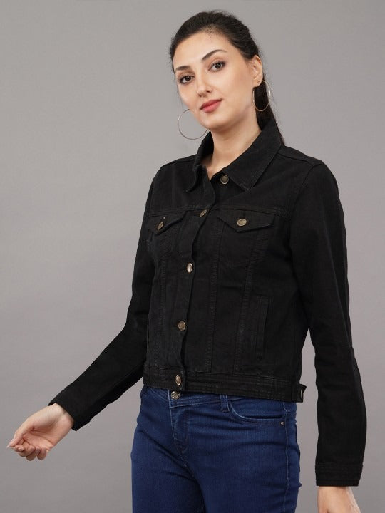 Black Long Sleeves Denim Jacket – Sleek, Versatile Outerwear for Pakistan | PARINDA