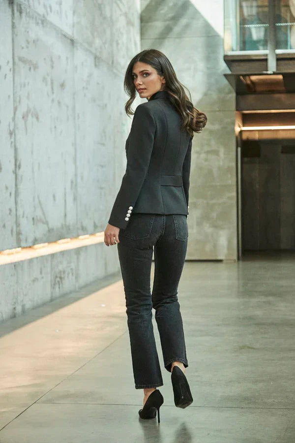 PRINDA Silver Embroidered Black Blazer