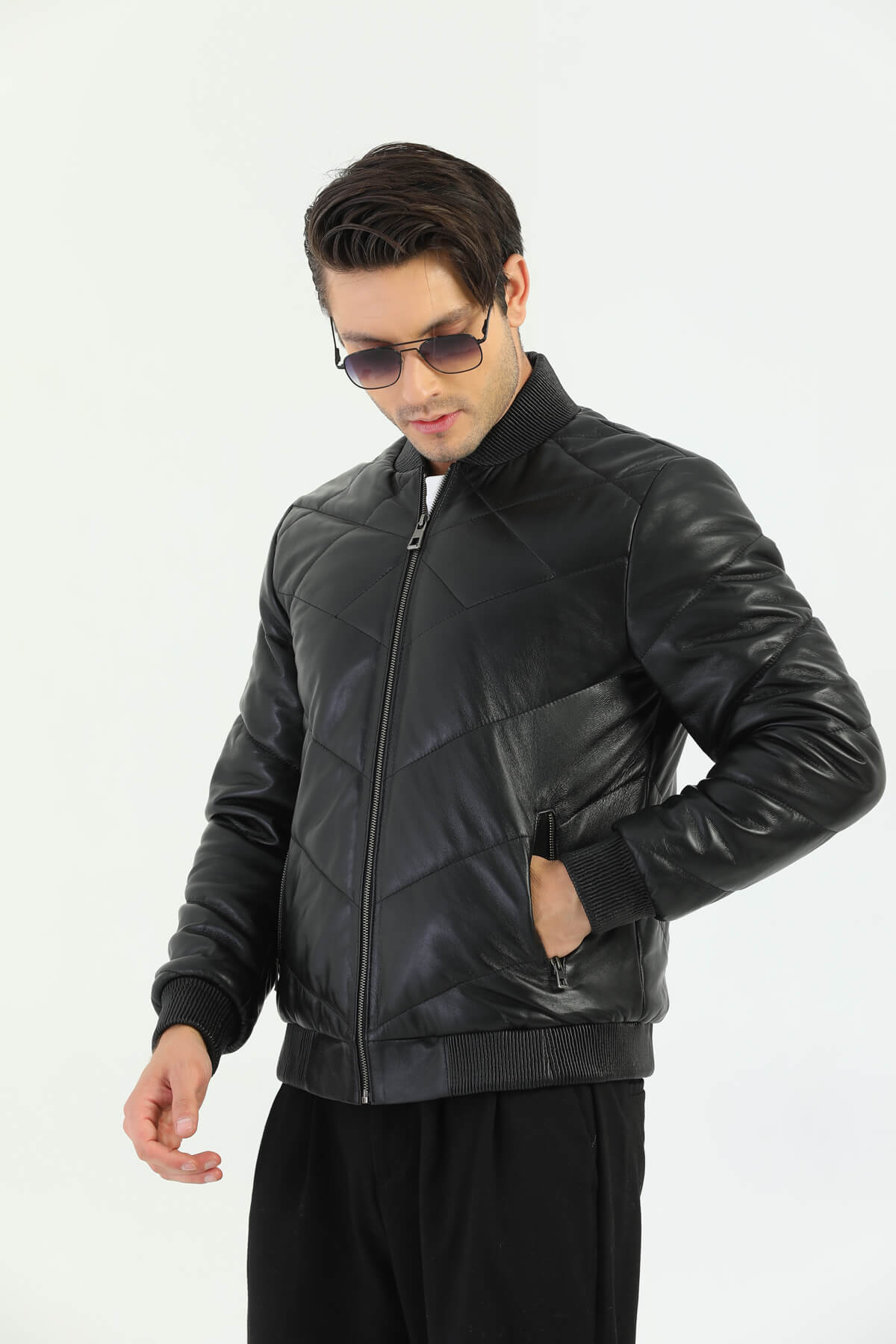 PRINDA Taranto Black Leather Bomber Jacket