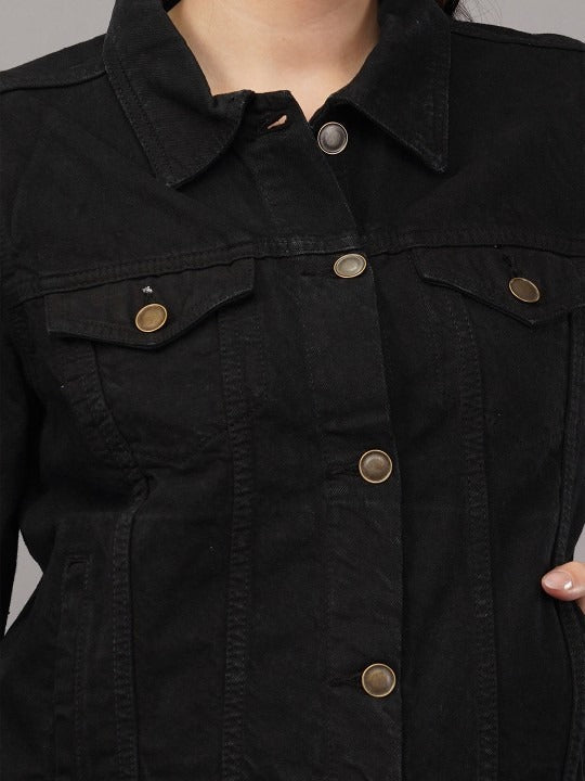 Black Long Sleeves Denim Jacket – Sleek, Versatile Outerwear for Pakistan | PARINDA