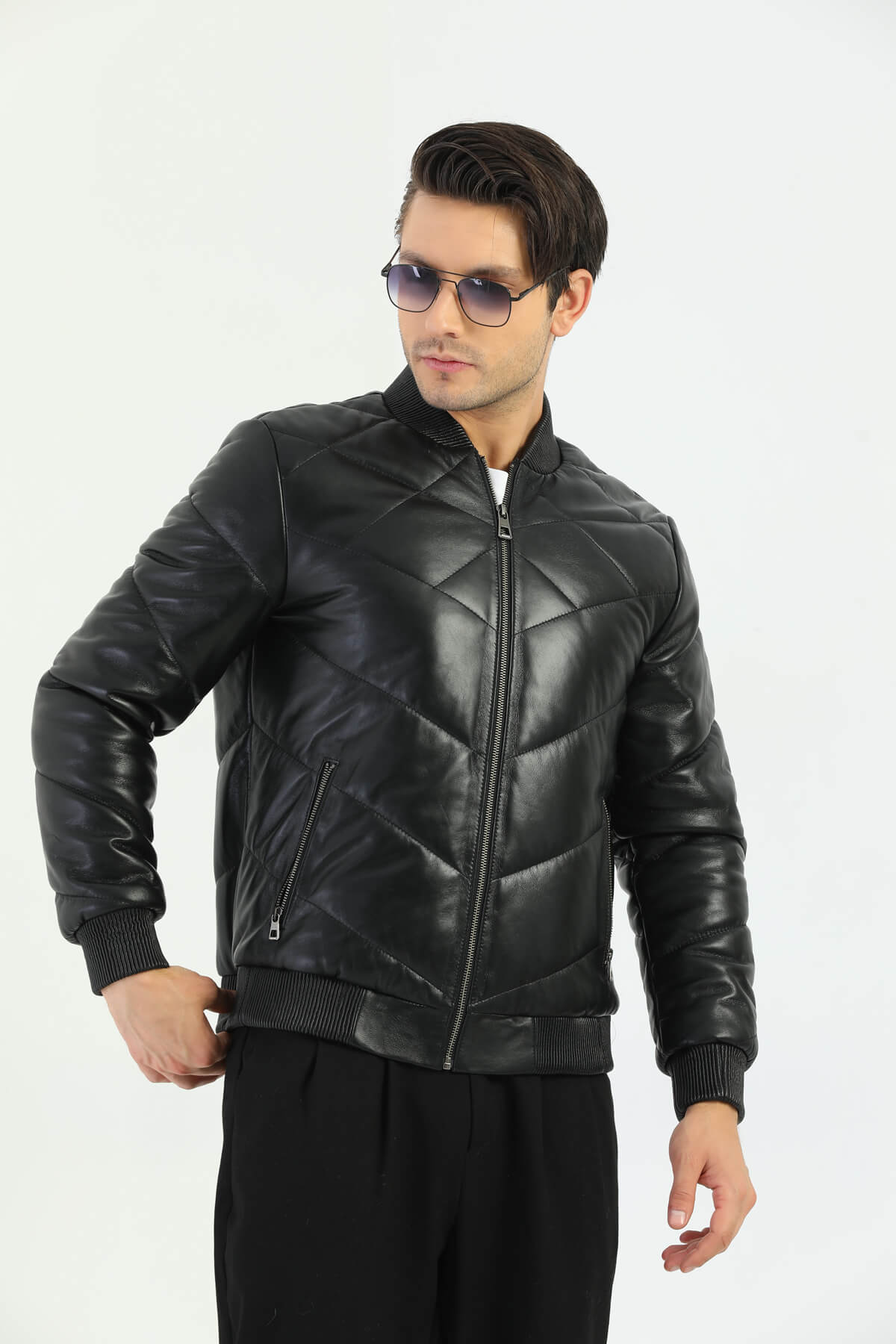 PRINDA Taranto Black Leather Bomber Jacket