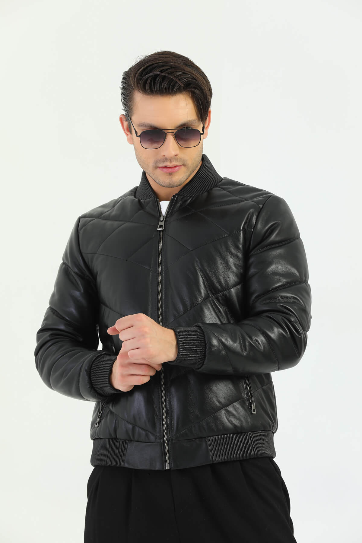 PRINDA Taranto Black Leather Bomber Jacket