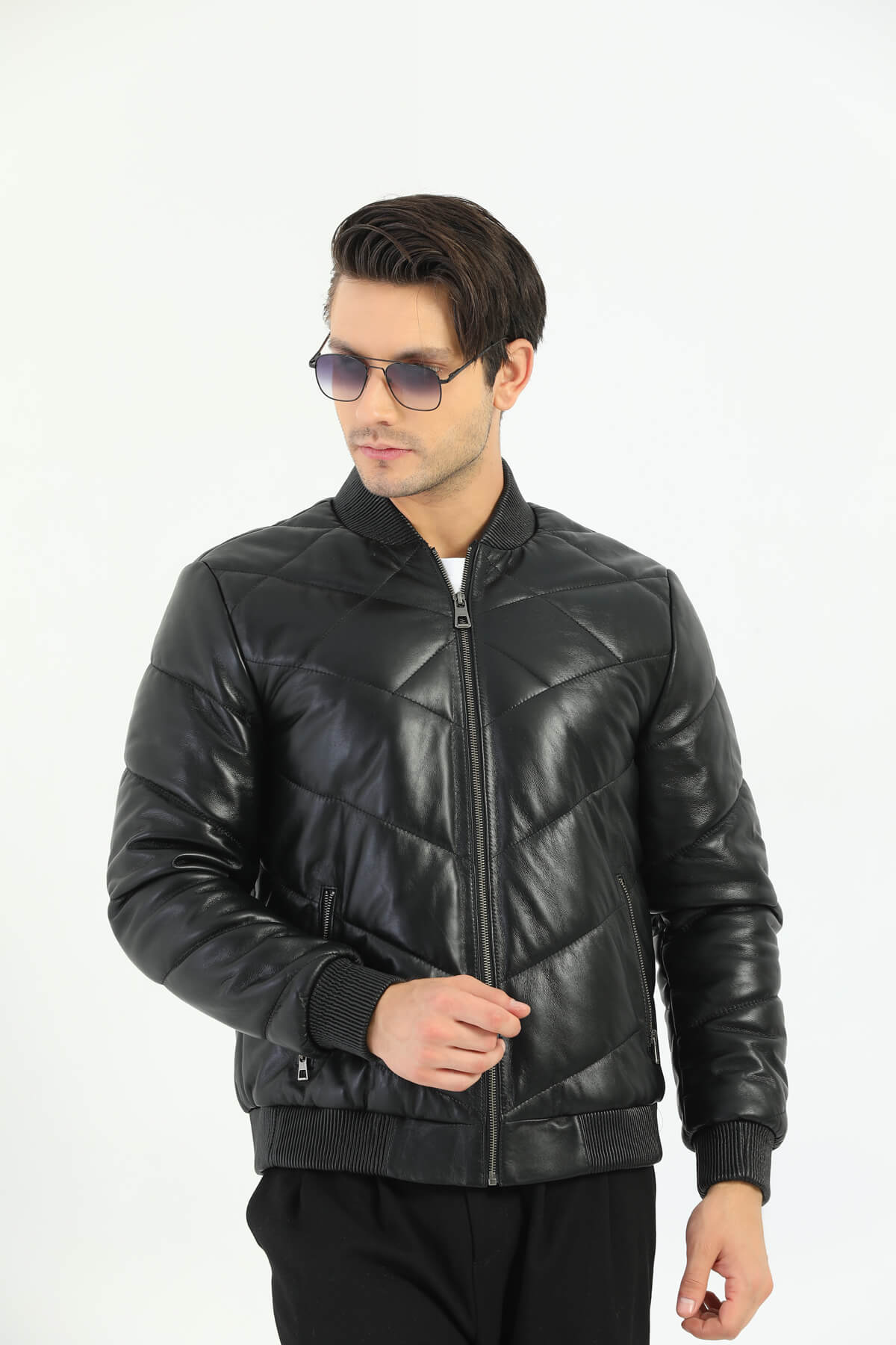 PRINDA Taranto Black Leather Bomber Jacket