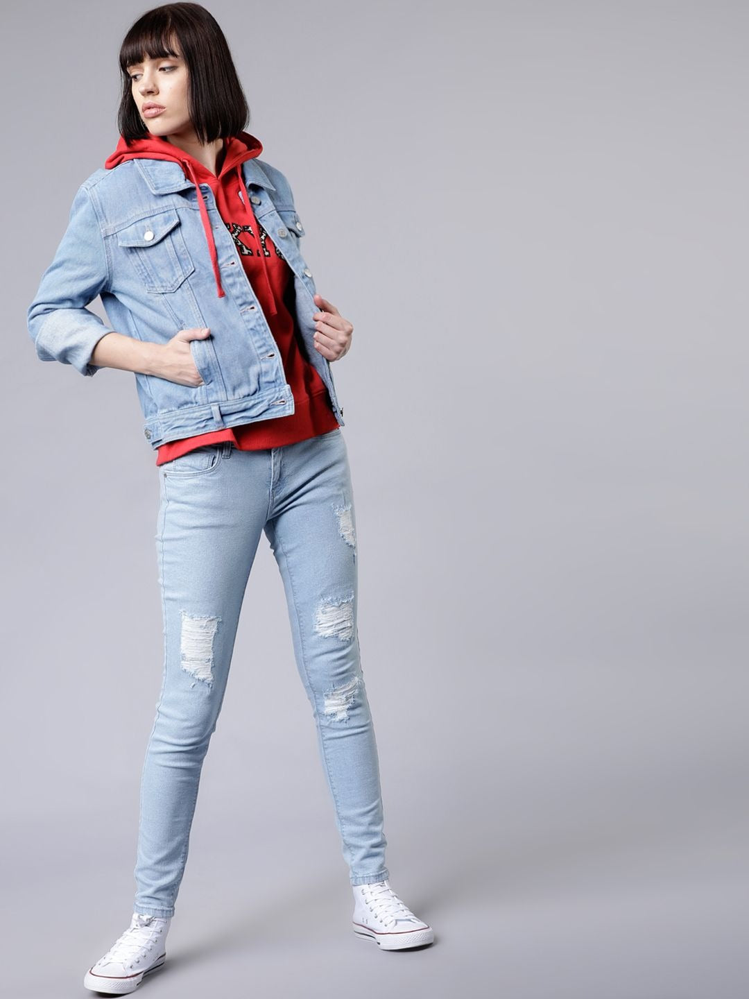 Women Blue Solid Denim Jacket – Classic, Breathable & Versatile for Pakistan | PARINDA